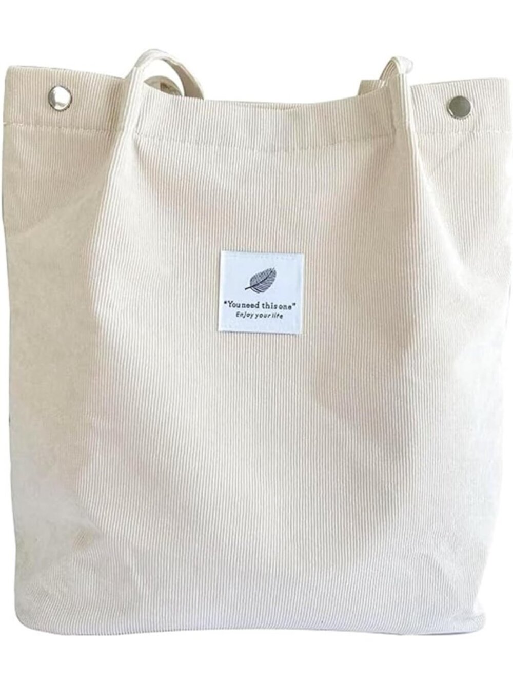 Women's Beige Large Capacity Corduroy Quilted Tote Bag with Inner Pockets